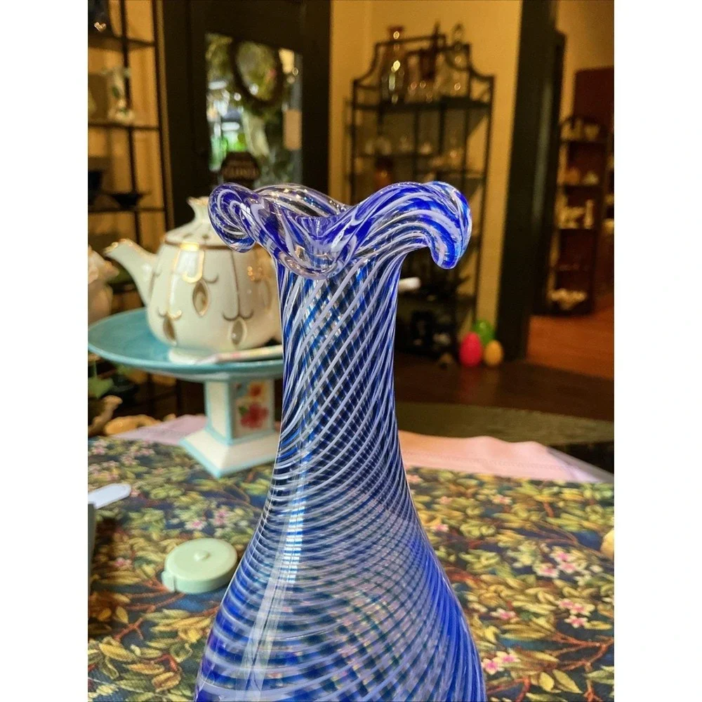 VTG MCM Turkish Pasabahce Blue &‎ White Filament 9